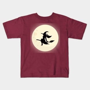 Flying Witch Moon Background Kids T-Shirt